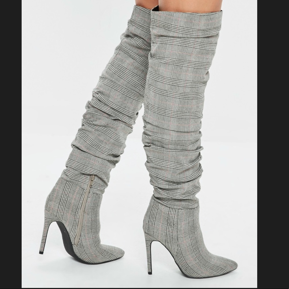 Checkered Plaid Thigh High Boots Size 8